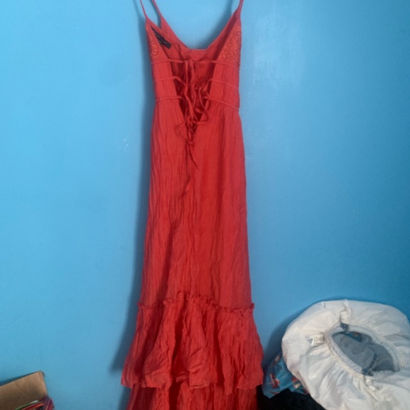 French Connection VTG Y2K Orange Babydoll Ruffled Hem Maxi Dress Size 4 - Picture 7 of 10